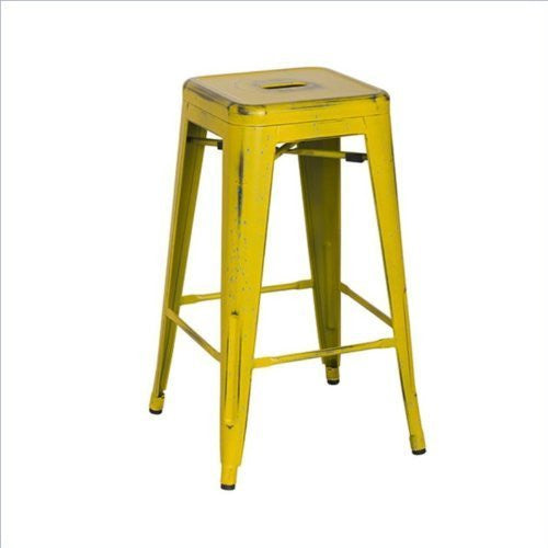 Osp Designs Brw3026a2-ay Bristow 26" Antique Metal Barstools, Antique Yellow With Blue Specks, 2-pack