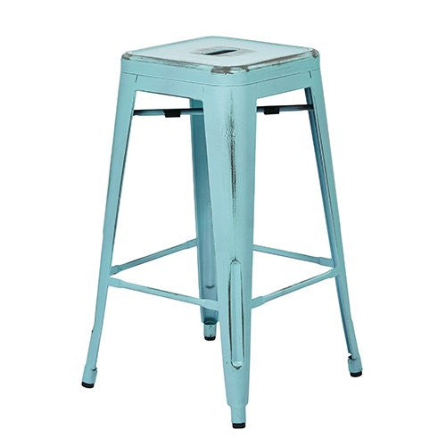 Osp Designs Brw3026a4-asb Bristow 26" Antique Metal Barstool, Antique Sky Blue Finish, 4 Pack