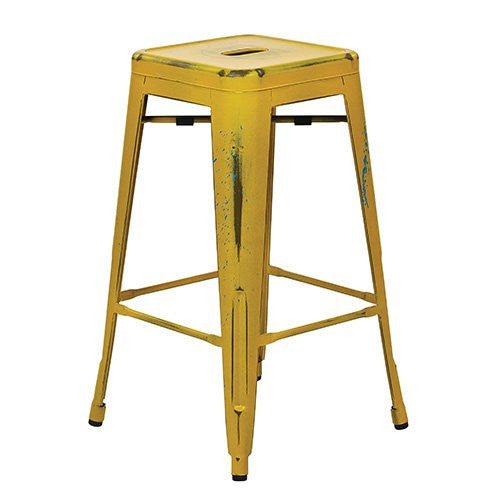 Osp Designs Brw3026a4-ay Bristow 26" Antique Metal Barstool, Antique Yellow With Blue Specks Finish, 4 Pack