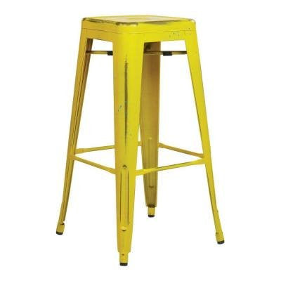 Osp Designs Brw3030a2-ay Bristow 30" Antique Metal Barstool, Antique Yellow With Blue Specks Finish, 2 Pack