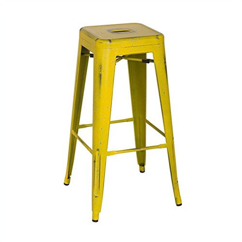 Osp Designs Brw3030a4-ay Bristow 30" Antique Metal Barstool, Antique Yellow With Blue Specks Finish, 4 Pack