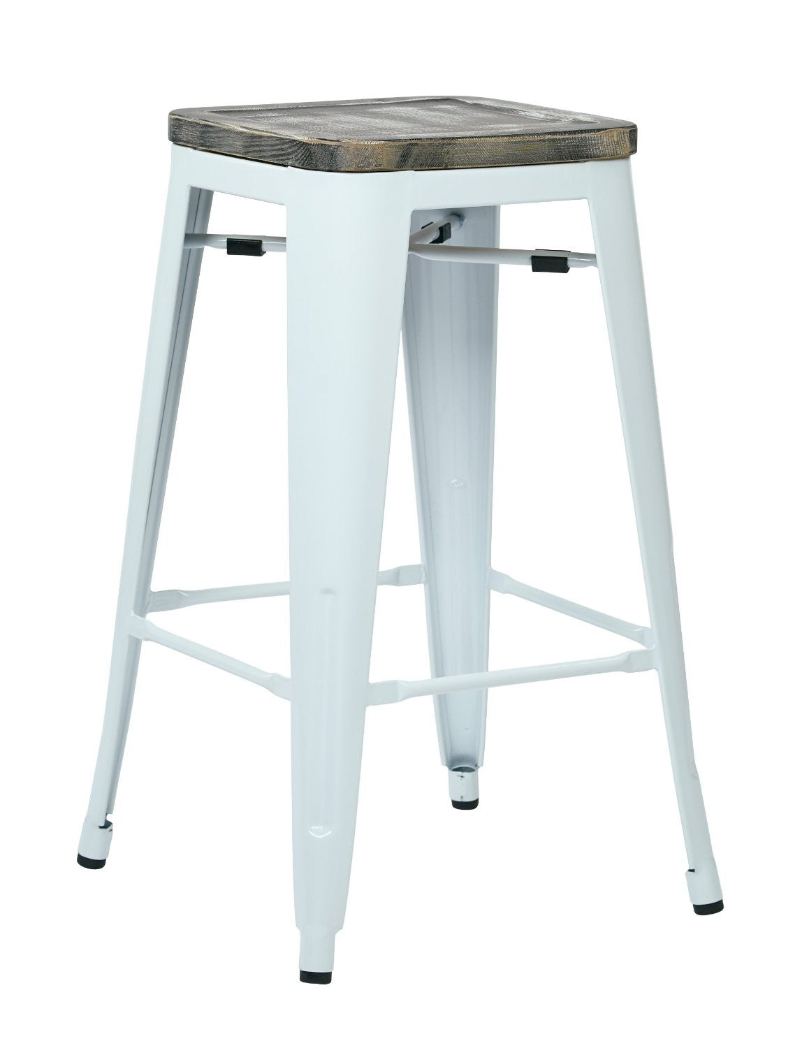 Osp Designs Brw312611a2-c306 Bristow 26" Antique Metal Barstool With Vintage Wood Seat, White Finish Frame & Ash Crazy Horse Finish Seat, 2 Pack