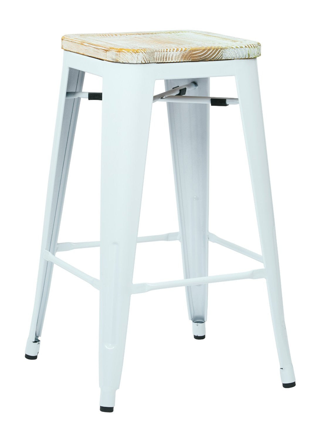 Osp Designs Brw312611a2-c308 Bristow 26" Antique Metal Barstool With Vintage Wood Seat, White Finish Frame & Ash Yellow Stone Finish Seat, 2 Pack