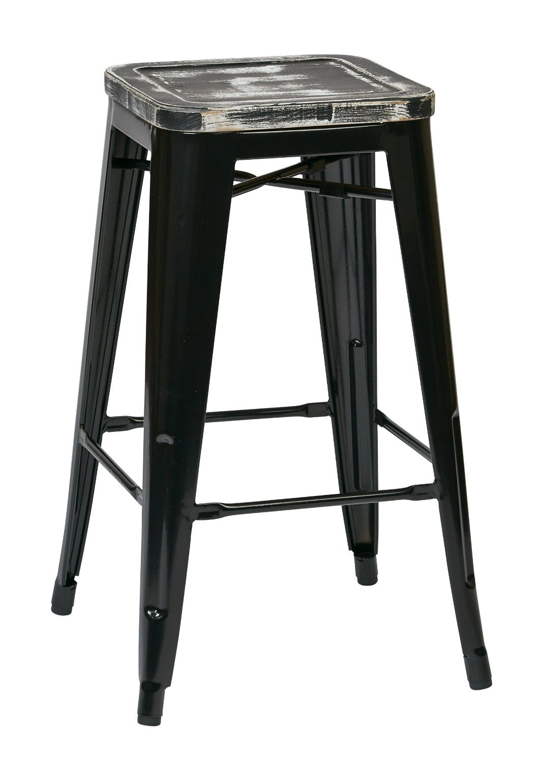 Osp Designs Brw31263a2-c306 Bristow 26" Antique Metal Barstool With Vintage Wood Seat, Black Finish Frame & Ash Yellow Stone Finish Seat, 2 Pack