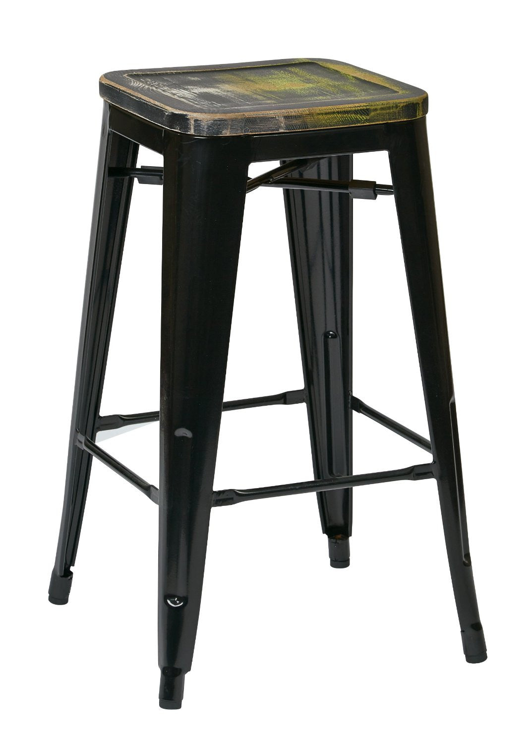 Osp Designs Brw31263a2-c307 Bristow 26" Antique Metal Barstool With Vintage Wood Seat, Black Finish Frame & Pine Alice Finish Seat, 2 Pack