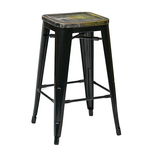 Osp Designs Brw31263a4-c301 Bristow 26" Antique Metal Barstool With Vintage Wood Seat, Black Finish Frame & Ash Cameron Finish Seat, 4 Pack