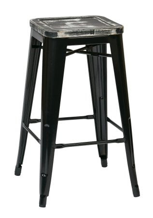 Osp Designs Brw31263a4-c306 Bristow 26" Antique Metal Barstool With Vintage Wood Seat, Black Finish Frame & Ash Yellow Stone Finish Seat, 4 Pack