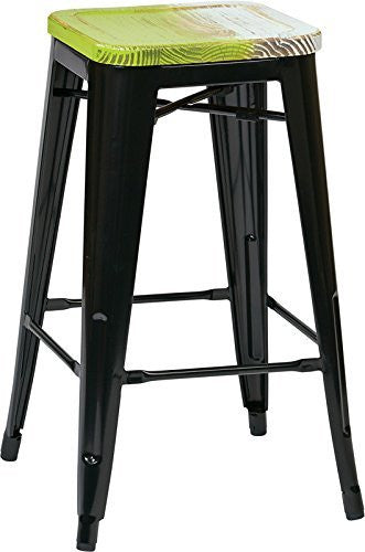 Osp Designs Brw31263a4-c307 Bristow 26" Antique Metal Barstool With Vintage Wood Seat, Black Finish Frame & Pine Alice Finish Seat, 4 Pack