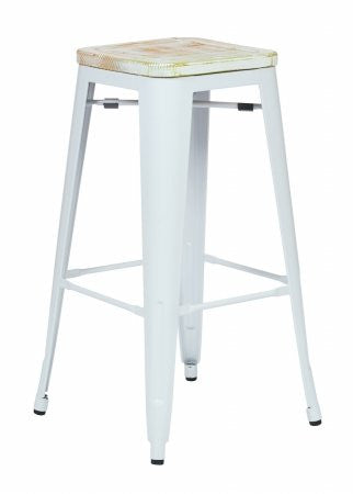 Osp Designs Brw313011a2-c305 Bristow 30" Antique Metal Barstool With Vintage Wood Seat, White Finish Frame & Pine Irish Finish Seat, 2 Pack