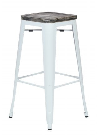 Osp Designs Brw313011a2-c306 Bristow 30" Antique Metal Barstool With Vintage Wood Seat, White Finish Frame & Ash Crazy Horse Finish Seat, 2 Pack