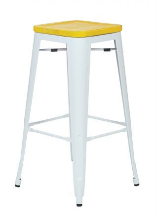 Osp Designs Brw313011a2-c308 Bristow 30" Antique Metal Barstool With Vintage Wood Seat, White Finish Frame & Yellow Stone Finish Seat, 2 Pack