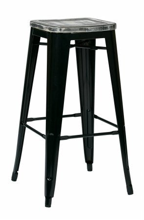 Osp Designs Brw31303a2-c306 Bristow 30" Antique Metal Barstool With Vintage Wood Seat, Black Finish Frame & Ash Crazy Horse Finish Seat, 2 Pack