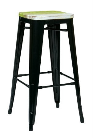 Osp Designs Brw31303a2-c307 Bristow 30" Antique Metal Barstool With Vintage Wood Seat, Black Finish Frame & Pine Alice Finish Seat, 2 Pack