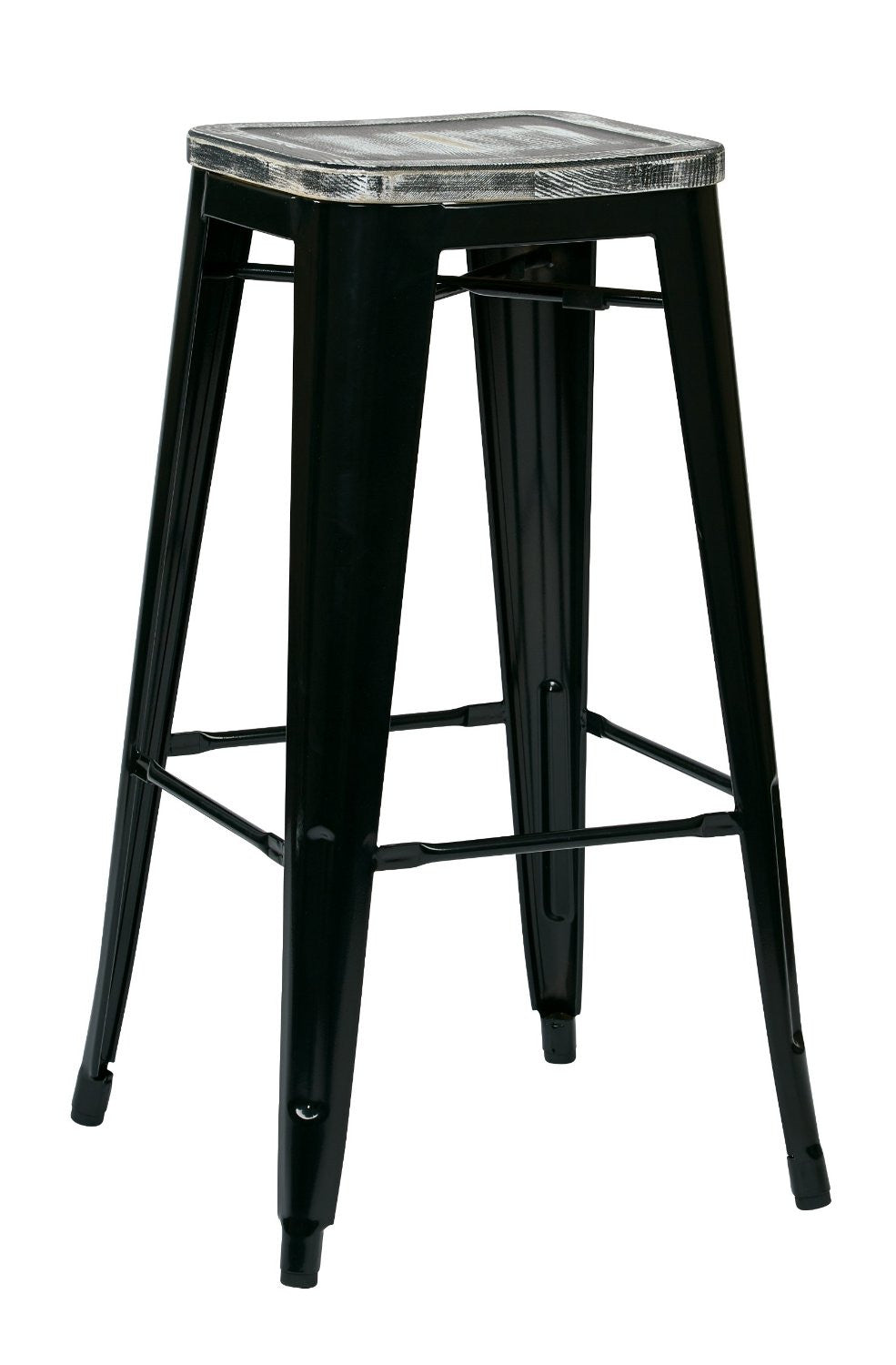 Osp Designs Brw31303a4-c306 Bristow 30" Antique Metal Barstool With Vintage Wood Seat, Black Finish Frame & Pine Alice Finish Seat, 4 Pack