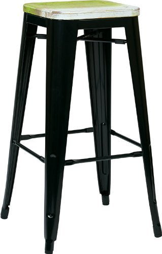 Osp Designs Brw31303a4-c307 Bristow 30" Antique Metal Barstool With Vintage Wood Seat, Black Finish Frame & Pine Alice Finish Seat, 4 Pack