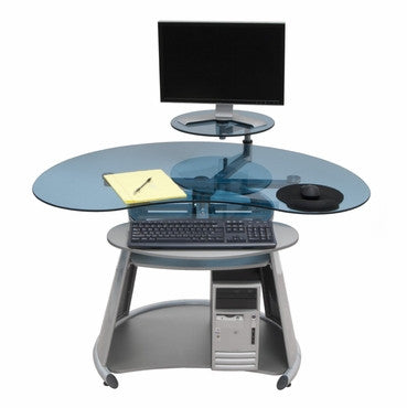 Studio Designs 50350 Neptune Computer Desk / Silver / Blue Glass