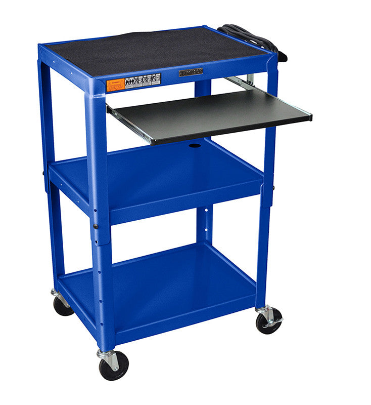 Luxor Avj42kb-rb Luxor Adjustable Height Blue Metal A/v Cart With Pullout Keyboard Tray