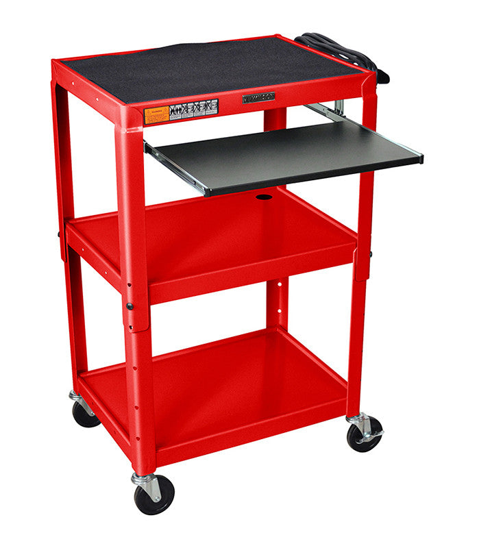 Luxor Avj42kb-rd Luxor Adjustable Height Red Metal A/v Cart With Pullout Keyboard Tray