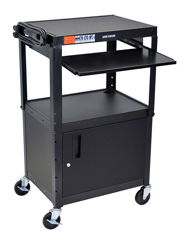 Luxor Avj42kbc Luxor Adjustable Height Black Metal A/v Cart With Pullout Keyboard Tray And Cabinet