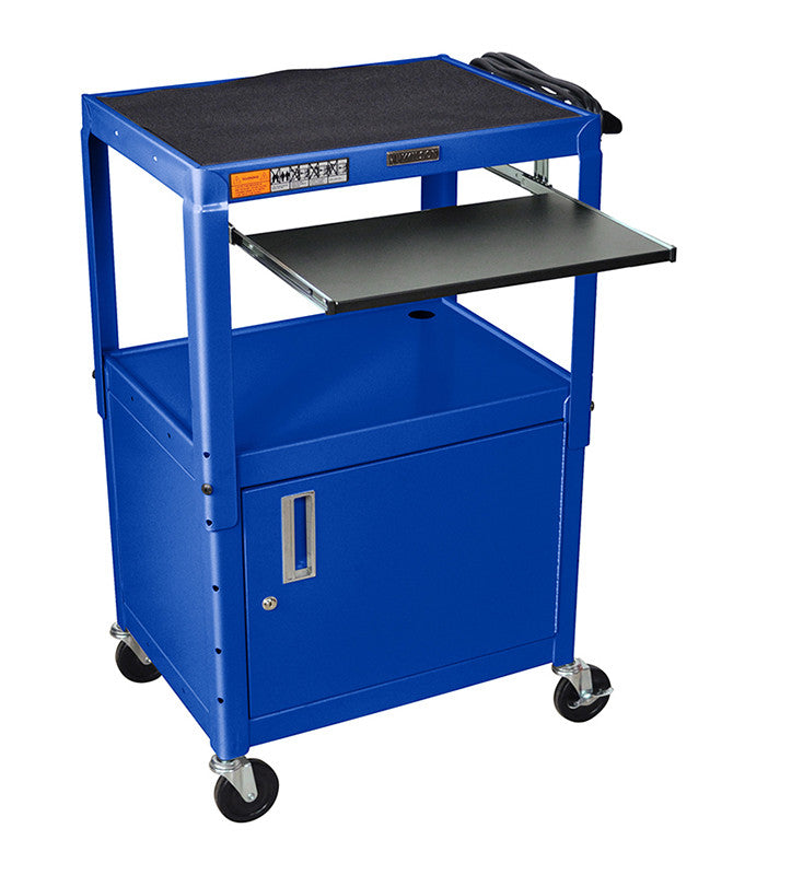 Luxor Avj42kbc-rb Luxor Adjustable Height Blue Metal A/v Cart With Pullout Keyboard Tray And Cabinet