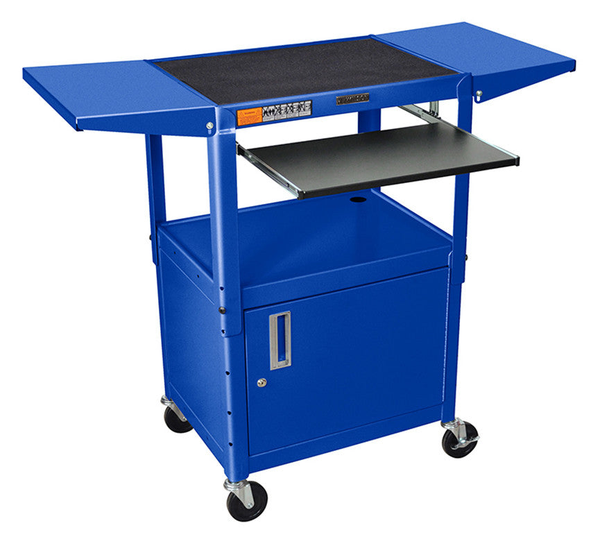 Luxor Avj42kbcdl-rb Luxor Adjustable Height Blue Metal A/v Cart With Pullout Keyboard Tray, Cabinet & 2 Drop Leaf Shelves