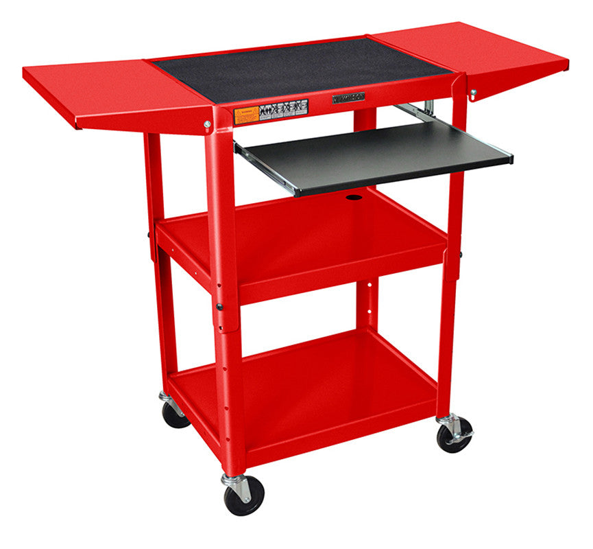 Luxor Avj42kbdl-rd Luxor Adjustable Height Red Metal A/v Cart With Pullout Keyboard Tray & 2 Drop Leaf Shelves