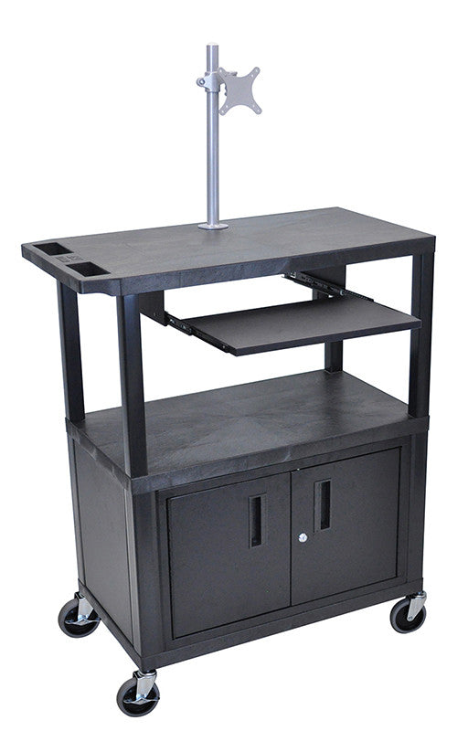 Luxor Ea42clm-b Luxor 3 Flat Shelves With Cabinet & Pullout Shelf Also Includes A Monitor Mount Black Presentation Station