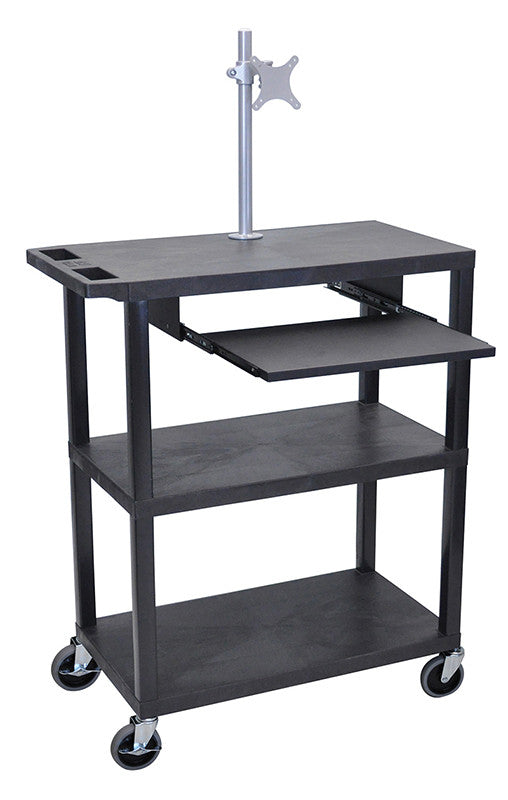 Luxor Ea42lme-b Luxor 3 Flat Shelves With Pullout Shelf Also Includes A Monitor Mount & Electric Black Presentation Station