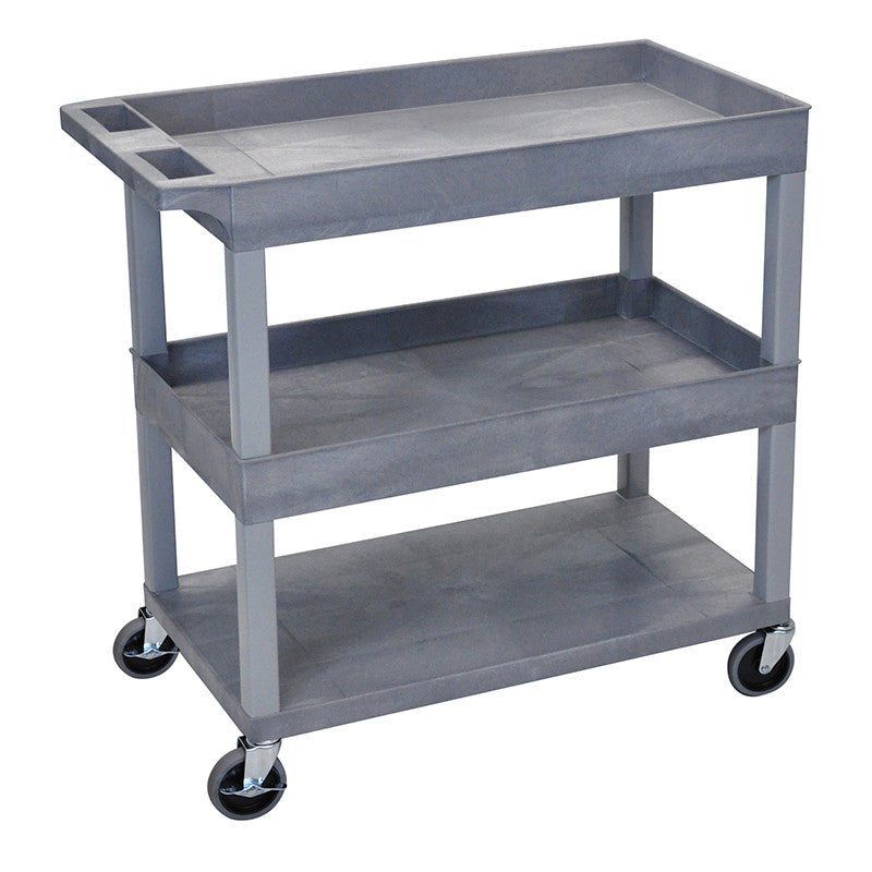 Luxor Ec112-g Luxor High Capacity 2 Tubs And 1 Flat Shelf Cart In Gray