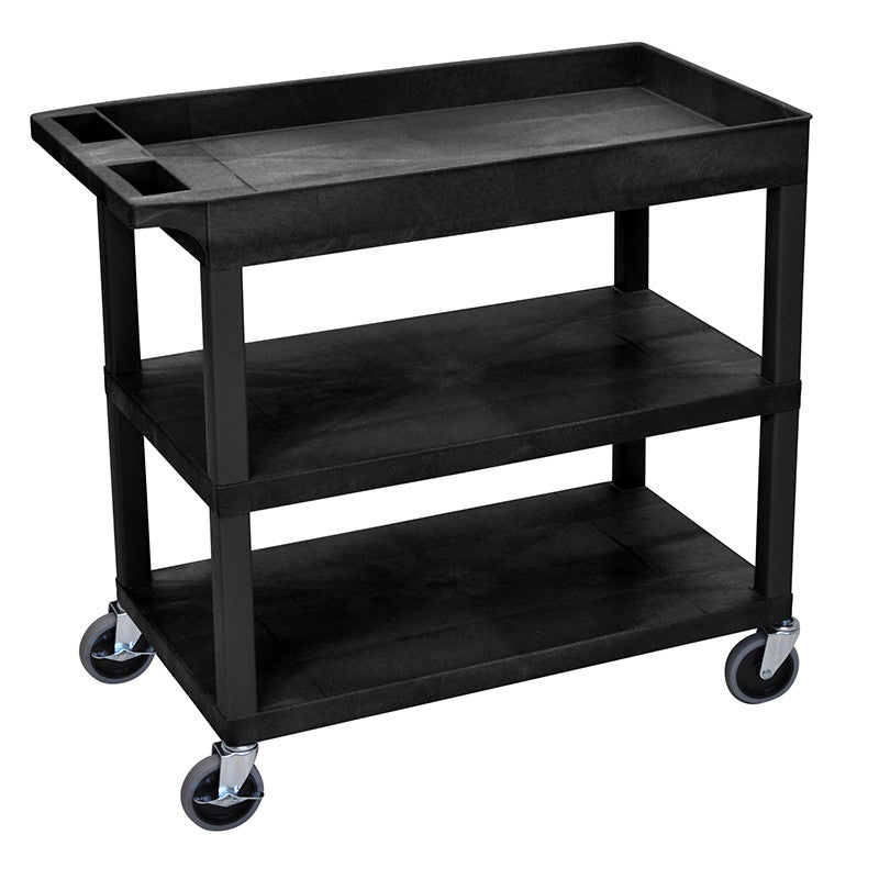 Luxor Ec122-b Luxor High Capacity 2 Flat And 1 Tub Shelf Cart In Black