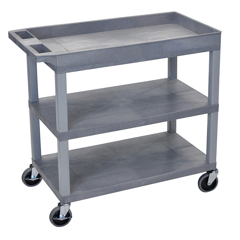 Luxor Ec122-g Luxor High Capacity 2 Flat And 1 Tub Shelf Cart In Gray