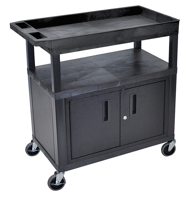 Luxor Ec122c-b Luxor High Capacity 2 Flat And 1 Tub Shelf Cart With Cabinet In Black