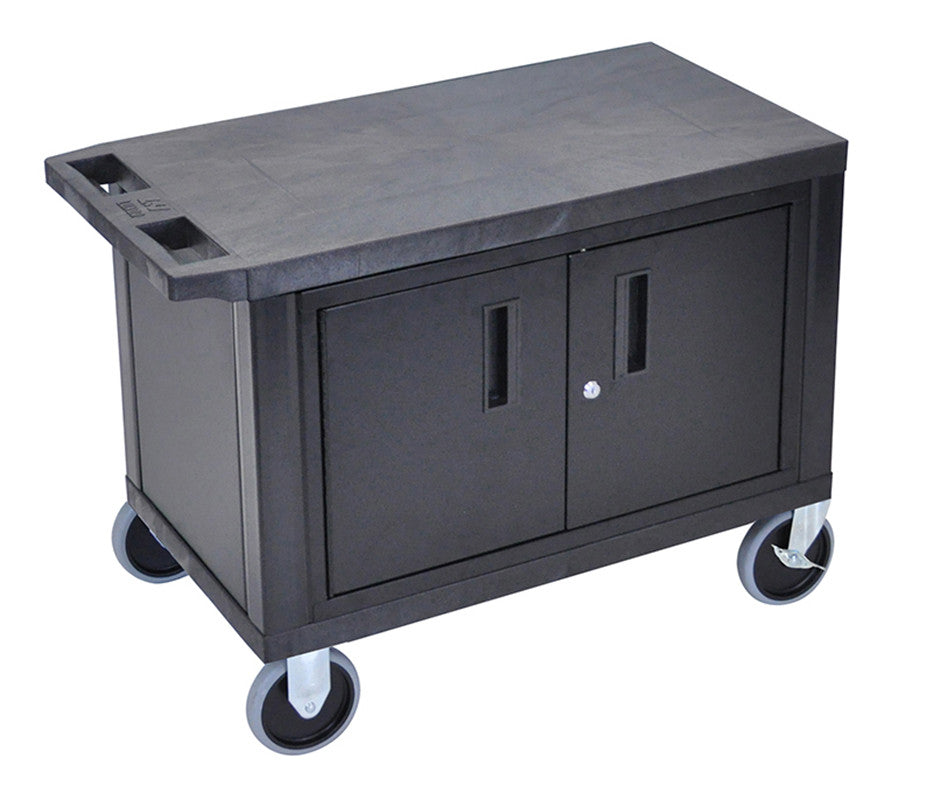 Luxor Ec25chd-b Luxor Black Ec25chd-b 18x32 Cart With 2 Shelves And Cabinet & Heavy Duty Casters