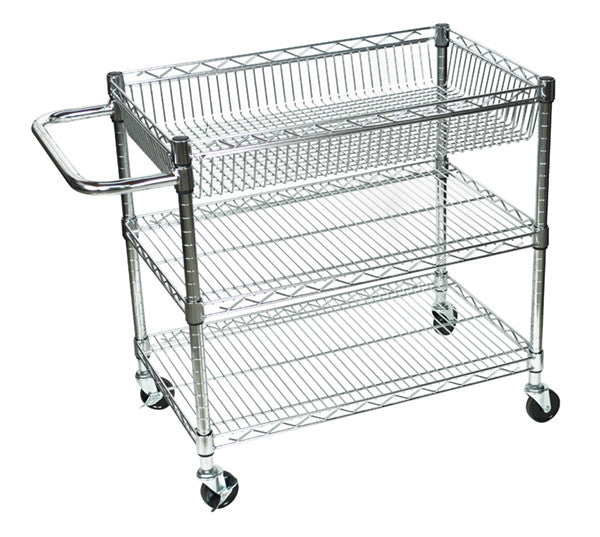 Luxor Licwt2918 Luxor 3 Shelf Chrome Wire Tub Cart