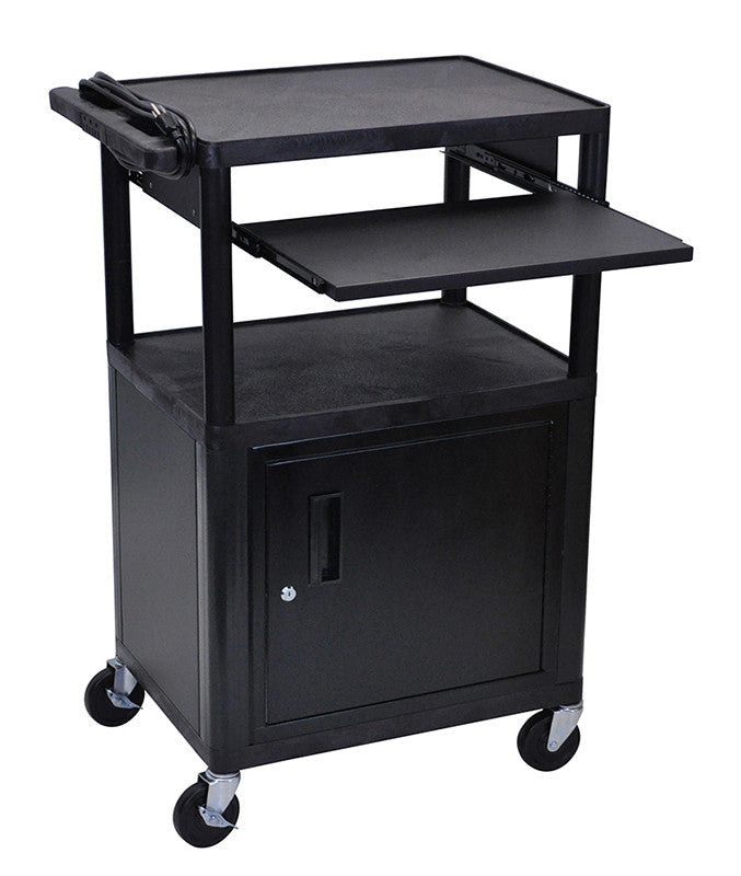 Luxor Lp42cle-b Luxor Endura Black 3 Shelf Presentation Cart W Cabinet & Pullout Shelf