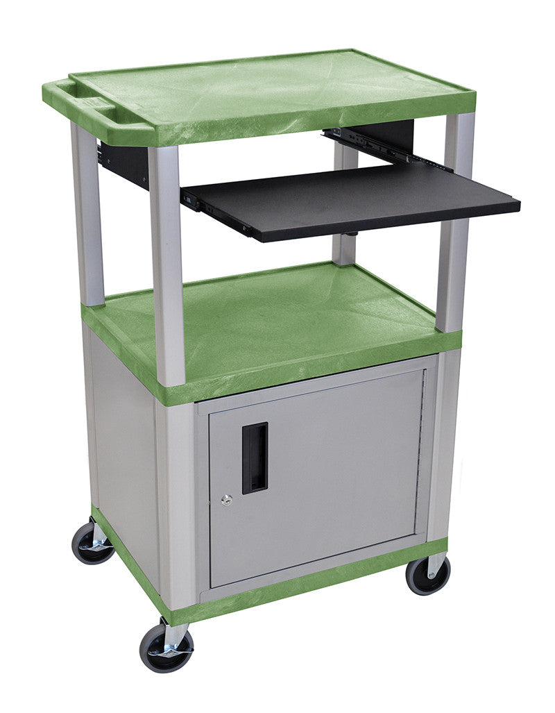 H Wilson Wtps42gc4e-n H. Wilson Tuffy Green 42" 3 Shelf Cart With Black Pullout Shelf & Nickel Cabinet & Legs