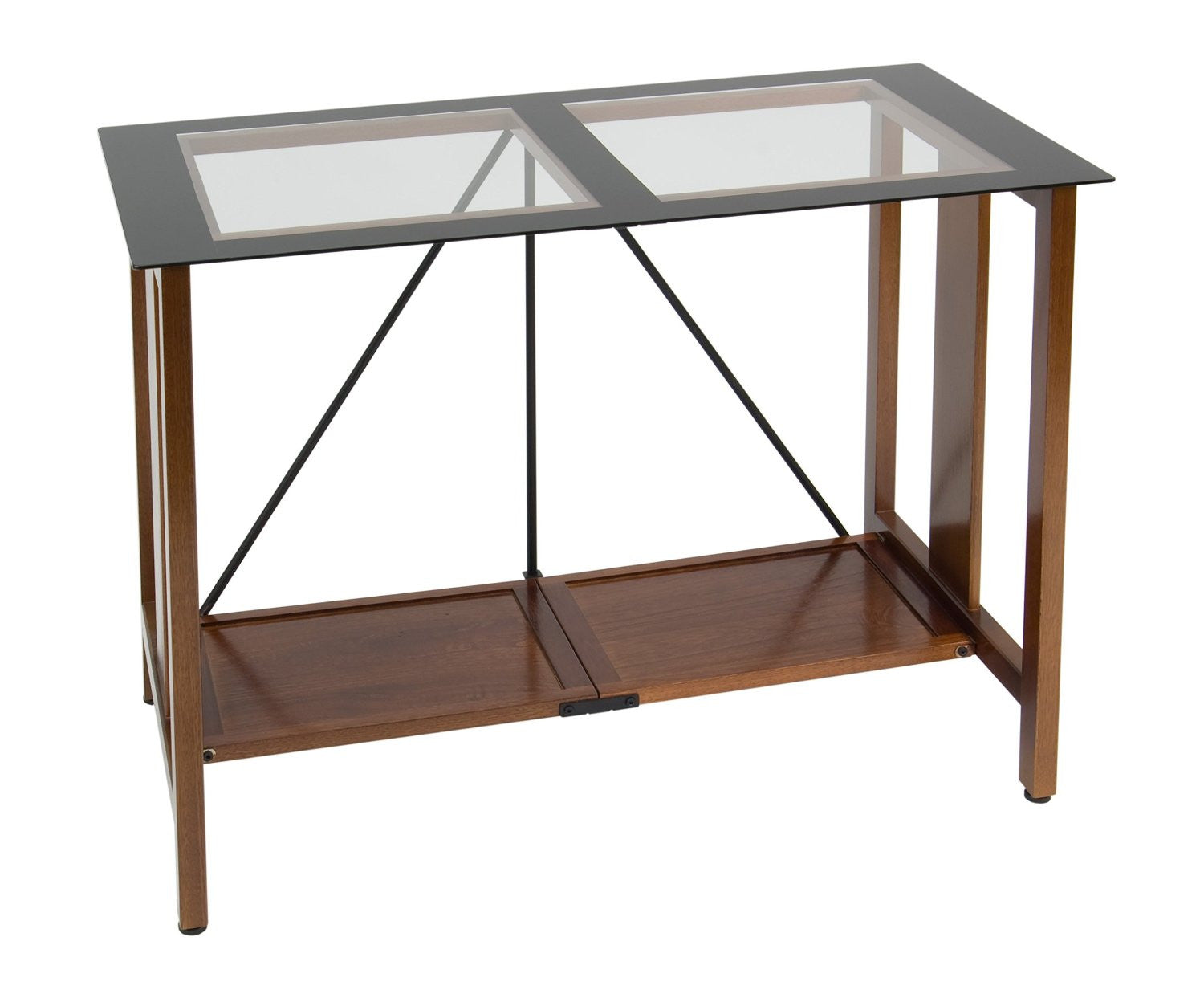 Studio Designs 50251 Madera Folding Desk (glass Top) Walnut / Black/ Clear Glass