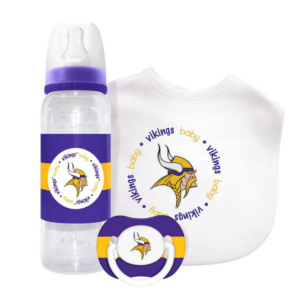 Baby Fanatic Gift Set (bib, Pacifier And Bottle) - Minnesota Vikings