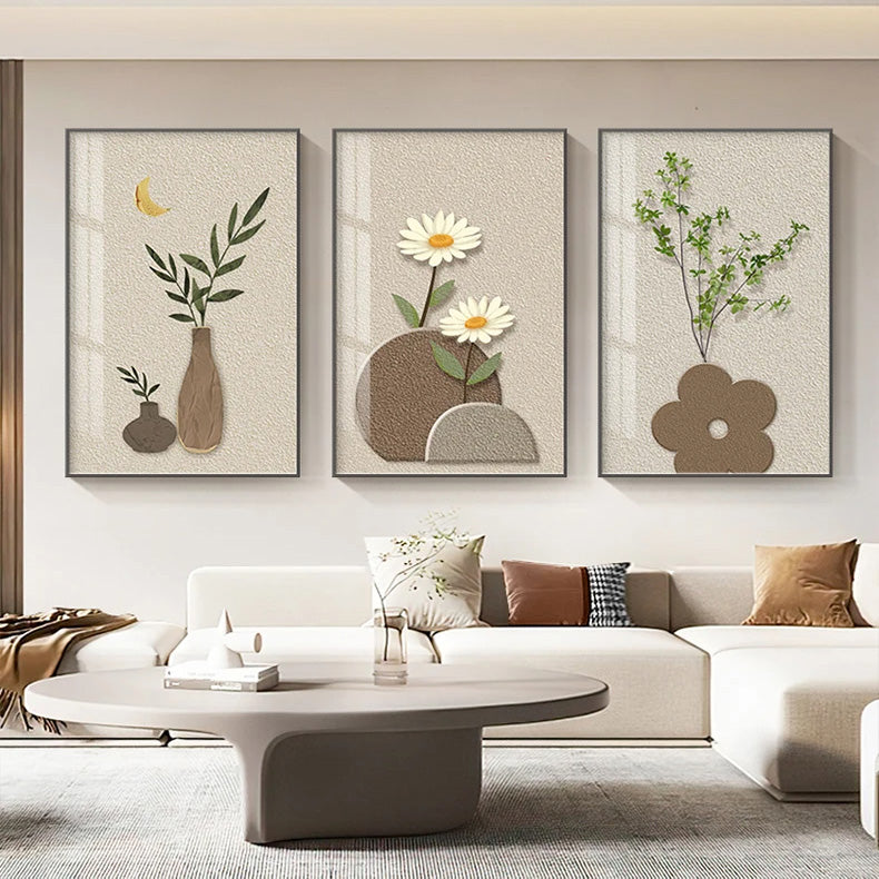 Bohemian Abstract Floral Vase Still Life Wall Art Fine Art Canvas Prints - Modern Botanical Pictures For Living Room Dining Room Art For Contemporary Boho Home Decor