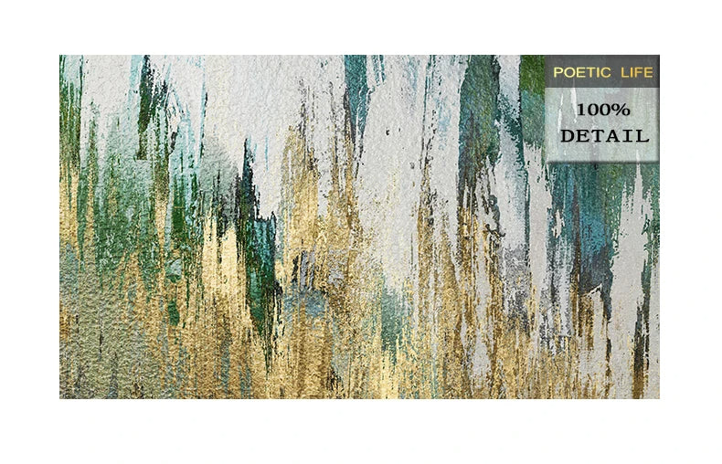 Green Golden Contemporary Urban Abstract Wall Art Fine Art Canvas Prints - Art For Living Room Dining Room Office Meeting Room Art For Modern Home Office Interiors
