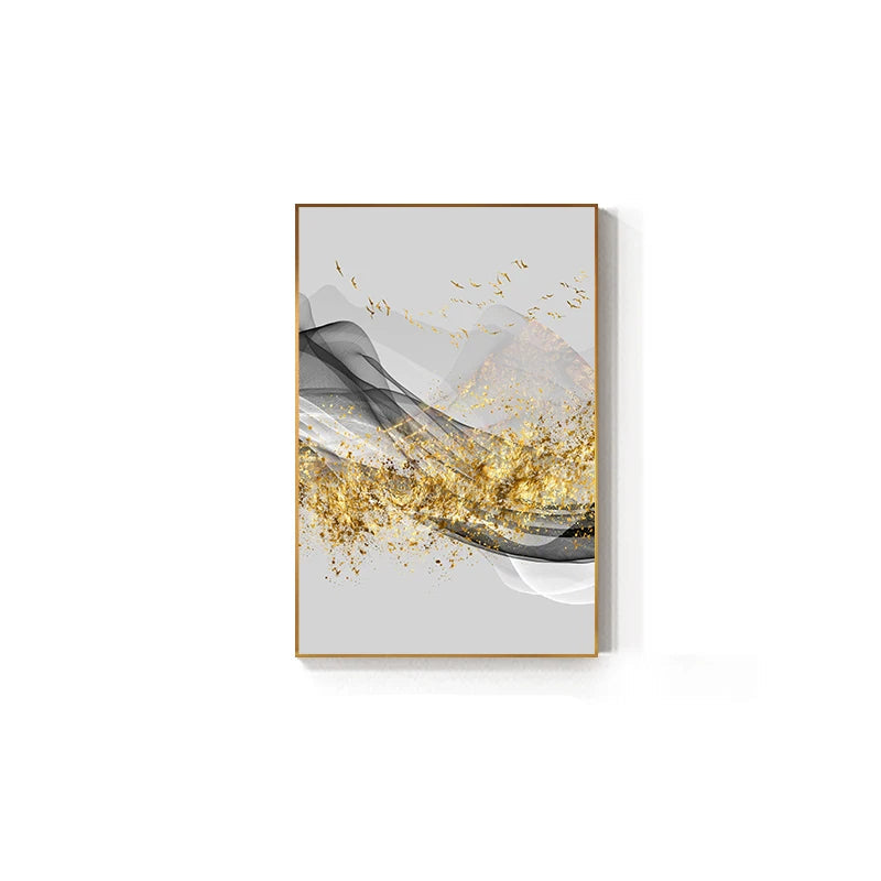 Modern Abstract Auspicious Flowing Golden Mountain Landscape Wall Art Fine Art Canvas Prints - Modern Art For Living Room Dining Room Light Luxury Home Decor