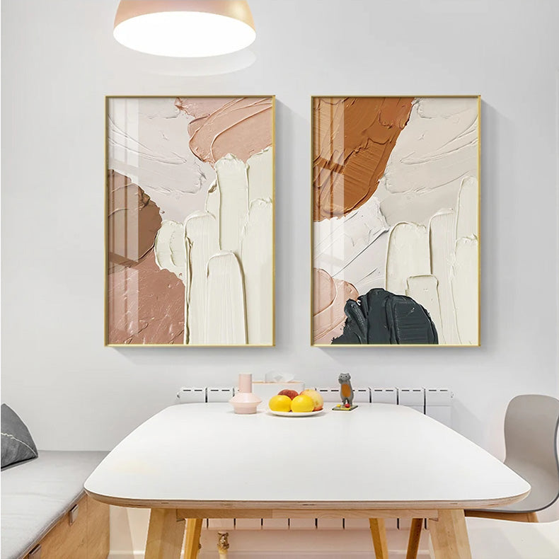 Modern Abstract Thick Brush Shades Of Beige Terracotta Pink Wall Art Fine Art Canvas Prints - Salon Art For Living Room Bedroom Modern Art For Contemporary Interior Design