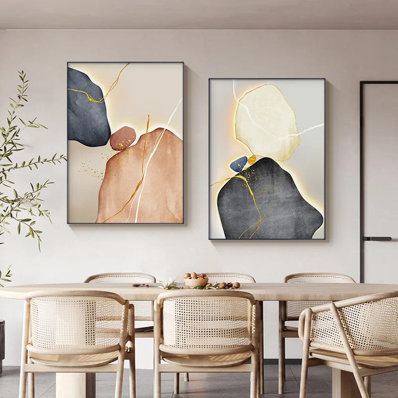 Modern Geomorphic Abstract Nordic Wall Art Fine Art Canvas Prints - Modern Art For Living Room Dining Room Art For Contemporary Home Office Interiors