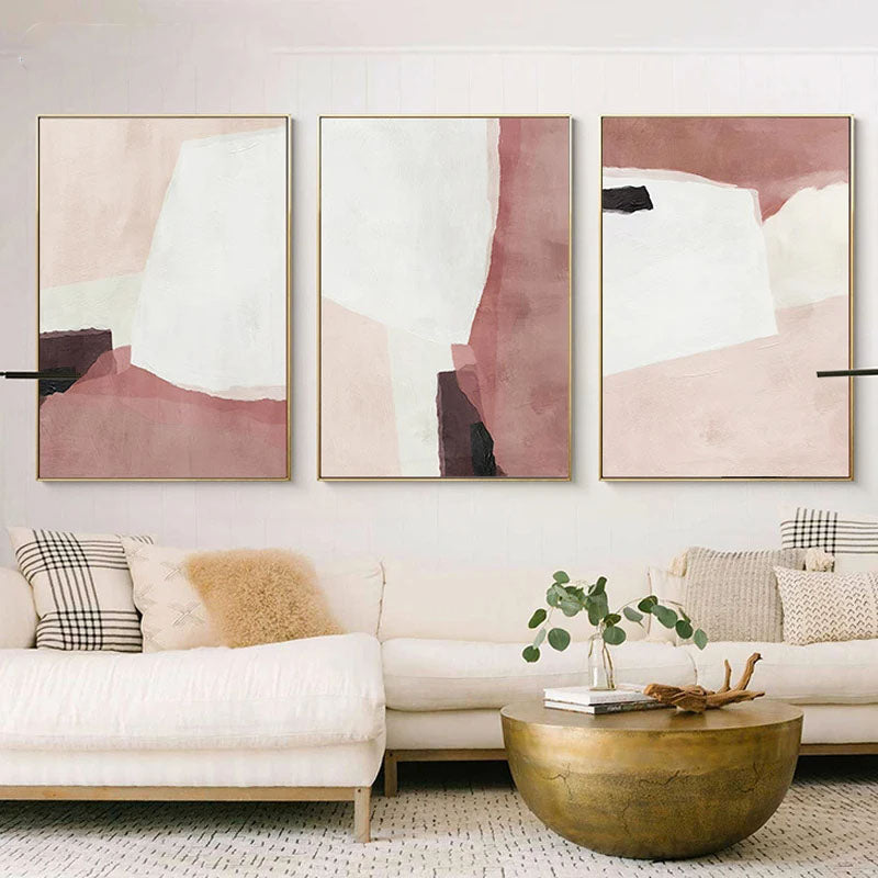 Modern Minimalist Salmon Pink Abstract Wall Art Fine Art Canvas Prints - Nordic Wall Art For Living Room Bedroom Dining Room Art For Contemporary Interiors
