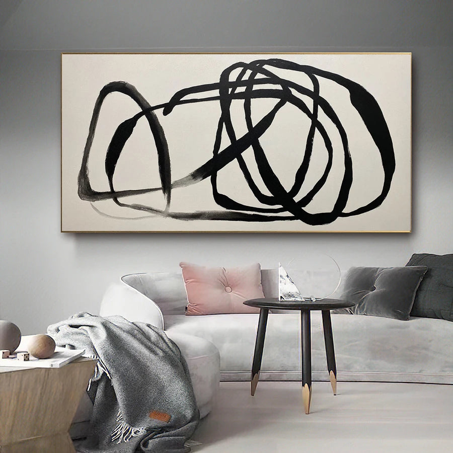 Minimalist Chaotic Black Lines Modern Abstract Wall Art Fine Art Canvas Prints - Art For Contemporary Apartment Living Room Dining Room Home Office Art Decor