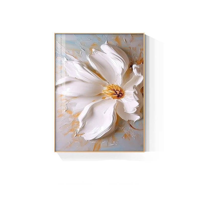 Light Luxury Big White Petal Floral Wall Art Fine Art Canvas Prints - Modern Botanical Art For Living Room Reception Room Foyer Art For Contemporary Interiors