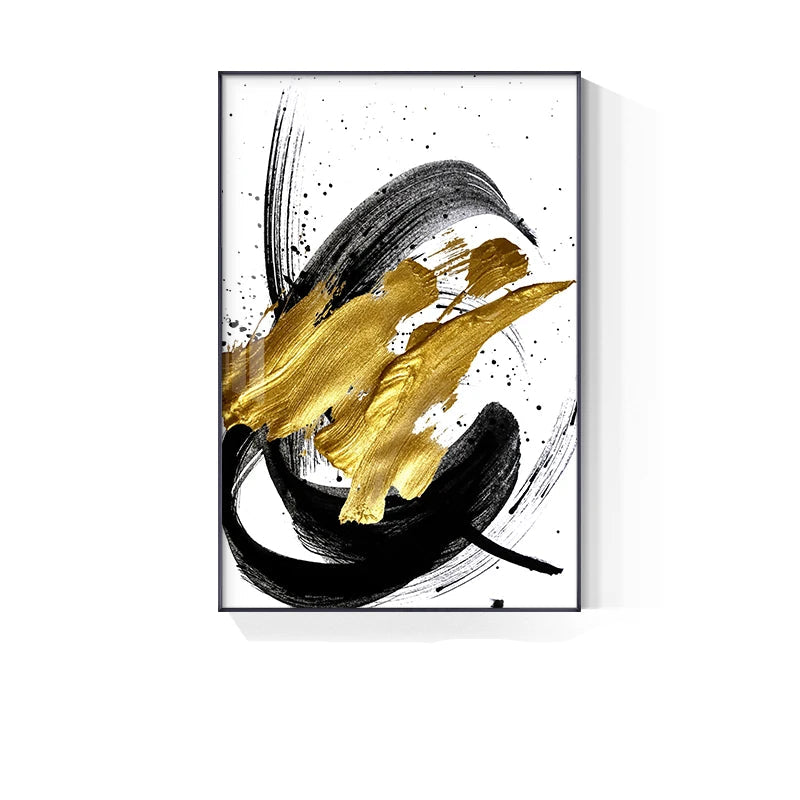 Light Luxury Black Golden Thick Brush Abstract Wall Art Fine Art Canvas Prints - Modern Art For Living Room Dining Room Art For Contemporary Interiors