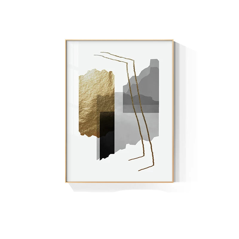 Urban Abstract Golden Grey Geometric Wall Art Fine Art Canvas Prints - Modern Art For Living Room Dining Room Bedroom Art For Contemporary Home Decor