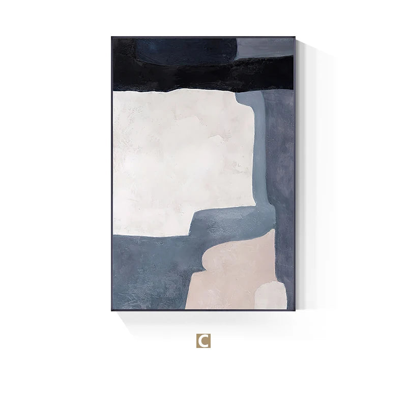 Blue Beige Geometric Abstract Wall Art Fine Art Canvas Prints - Art For Modern Apartment Living Room Dining Room Bedroom Art For Contemporary Interiors