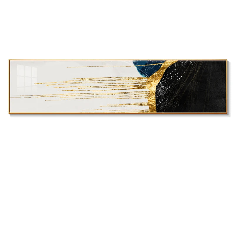 Nordic Geomorphic Abstract Wide Format Wall Art Fine Art Canvas Prints - Black Green Golden Artworks For Bedroom Above The Bed Art For Above The Sofa